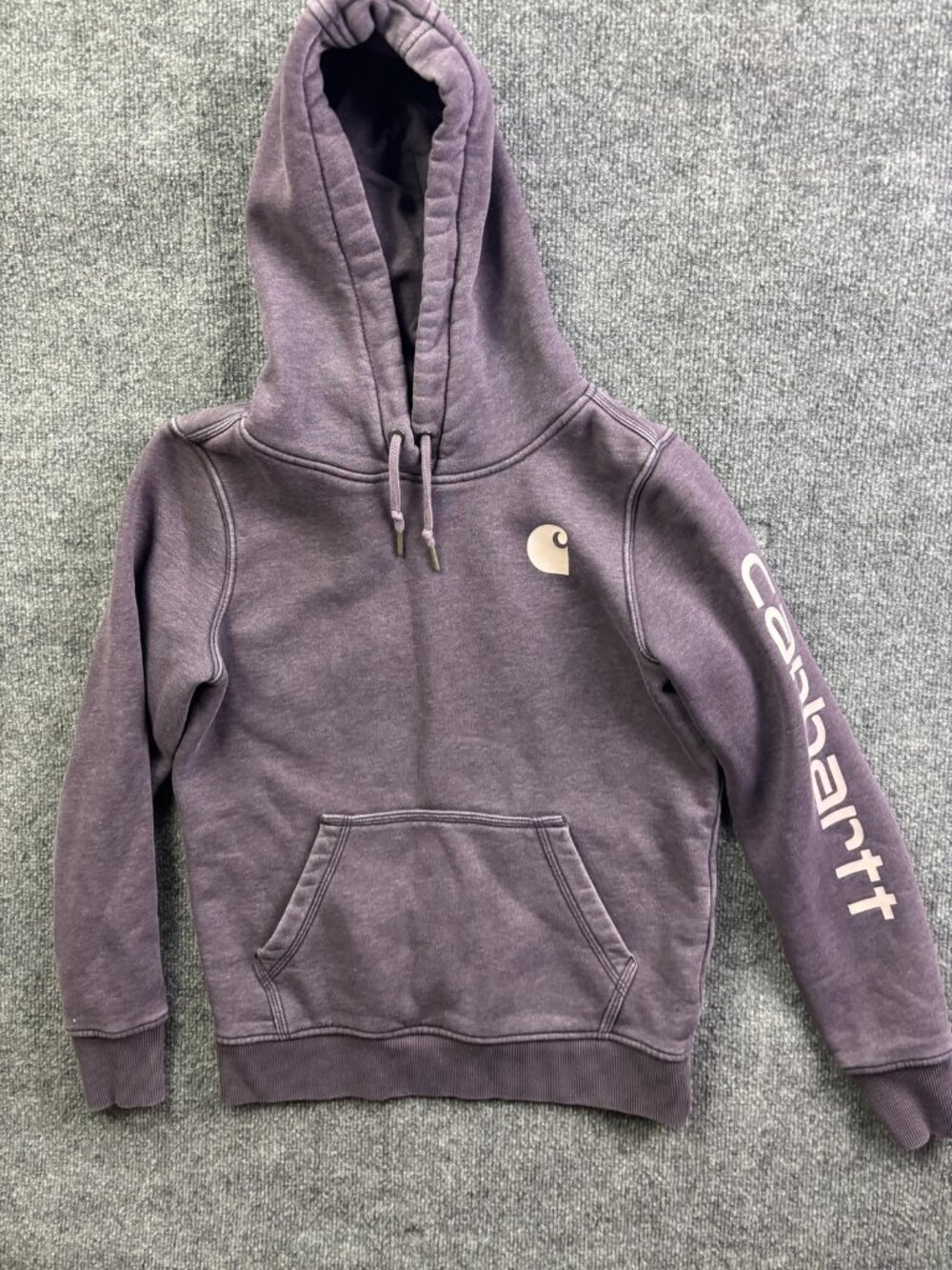 Carhartt Hoodie Sweatshirt Womens XS 0/2 Purple Relaxed Fit Fleece Pullover Logo